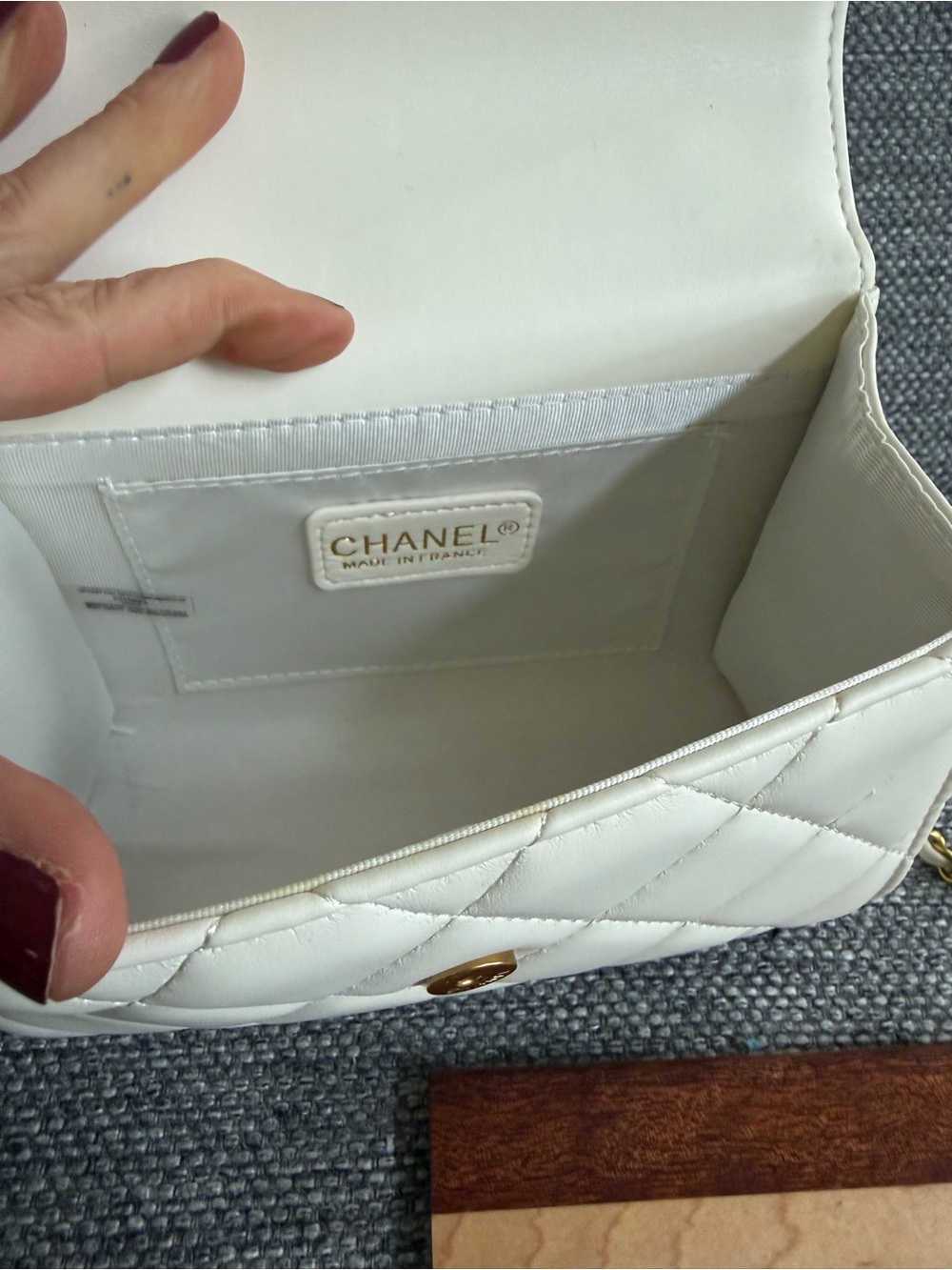 CHANEL MAKEUP Cream Quilted Mini Flap Bag with Gold Hardware - Picture 10 of 12